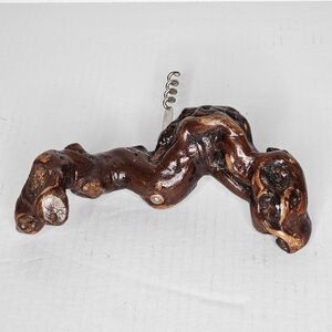 Vintage Grapevine Burled Wooden Wine Bottle Corkscrew Opener Laquered